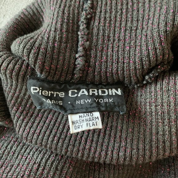 Vintage 60s 70s Pierre Cardin Ribbed Turtleneck Sweater Pink Metallic Logo Mod - Picture 9 of 10